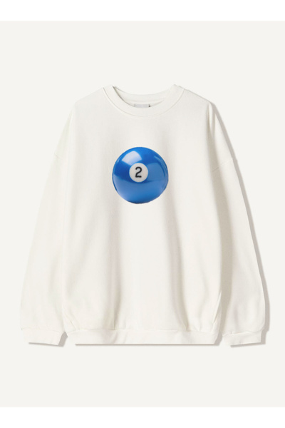 Disante سويت شيرت للجنسين بمقاس كبير باللون الأزرق مطبوع عليه 2 بلياردو – ياق...