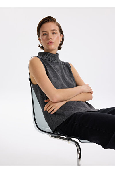 Fabrika Balıkçı Yaka Relaxed Düz Gri Melanj Kazak Kadın F5WL-KZK0410