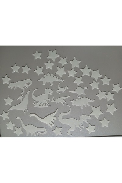 Baylin3D Karanlıkta Parlayan Fosforlu Dinozorlar ve Yıldızlar 25 Adet Tavan Duvar Süsü