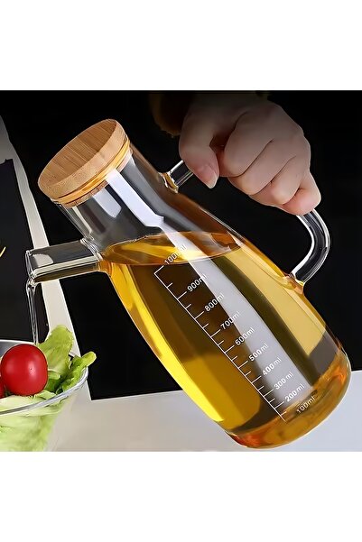 BACK SINE Bambu Kapaklı Vakumlu Sızdırmaz Borosilikat Cam Yağdanlık Sirkelik 1 Litre Şık Mutfak Aksesuarı