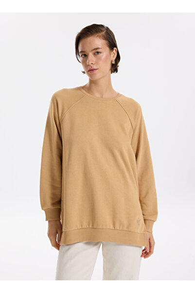 Fabrika Bisiklet Yaka Düz Camel Kadın Sweatshırt FALU-Y