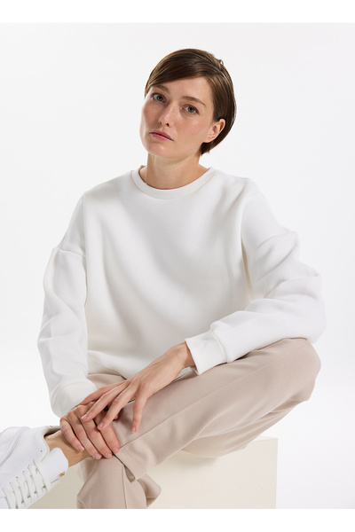 Fabrika Bisiklet Yaka Düz Ekru Kadın Sweatshırt RAVELLO-Y