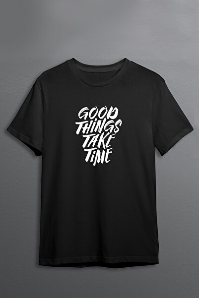 Justime Design Good Things Take Print Oversize Cotton Crew Neck Unisex T-Shirt