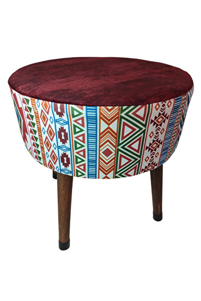 ustaagac Puf Koltuk Bench Tabure – Modern Kilim Bordo - Ahşap Ayaklı - Doğal ...