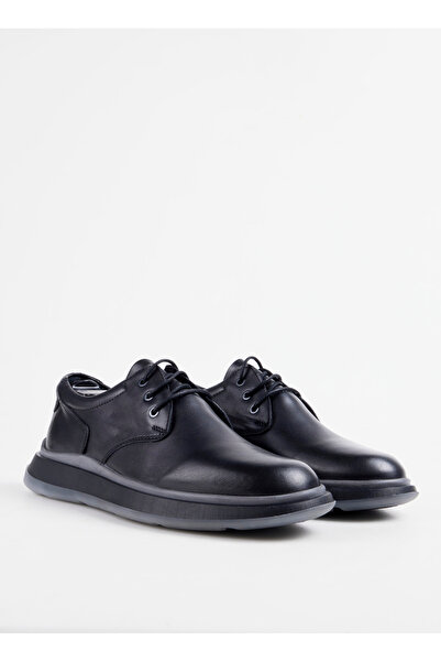 Cotton Bar Deri Siyah Erkek Günlük Ayakkabı ABERDE