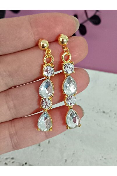 mos&more White Gold Crystal Stone Evening Dress Women's Earrings
