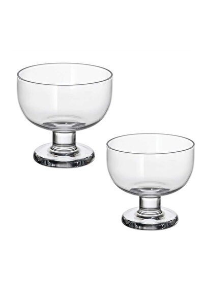 IKEA 2 Adet Cam Tatlı Tabağı Yükseklik 10 Cm İkea 2'li Set Ayaklı Dondurma Kasesi Şeffaf Kase