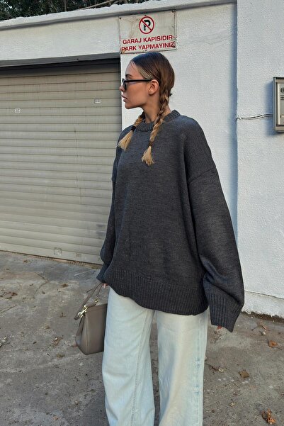 Swist Жіночий трикотажний светр з великою горловиною з димчастим бісквітом