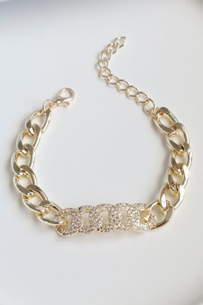 DEMOKAN Kadın Bileklik Özel Kaplama Birleşik Zincir Detay Taşlı Zincir Ayarla...