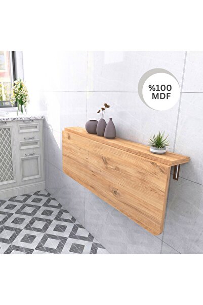 Kydonia Home 60x110 Cm 4 Kişilik Çam Renk Mdf Raflı Kırma Katlanır Duvara Monte Masa