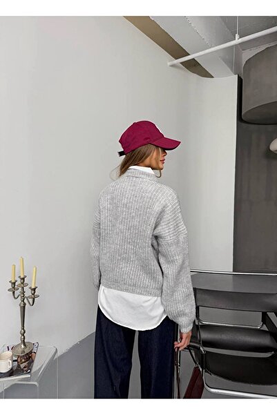 İLKCET MODA Balon Kol Triko Oversize Kazak