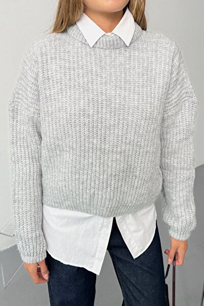 İLKCET MODA Balon Kol Triko Oversize Kazak