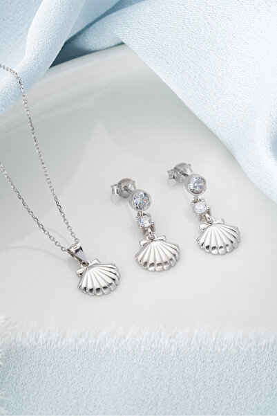 Silvano Jewelry 925 Ayar Gümüş İstiridye Kolye Küpe Set