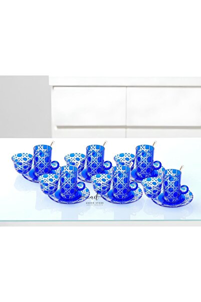 AKDEN STORE Kesme Dekor Cam Çay Takımı ve Mıra Seti Arap Çay Takımı Seti 18 Parça 6 Kişilik