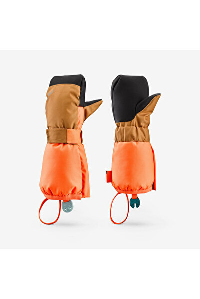 Decathlon قفازات تزلج بدون أصابع للأطفال من Quechua - عمر 3/6 - بني/برتقالي - 500 طفل