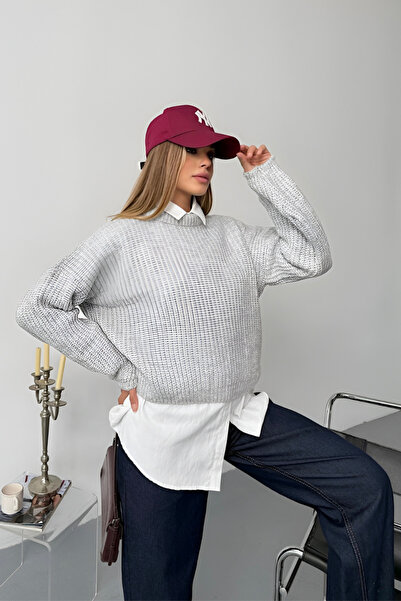 İLKCET MODA Balon Kol Triko Oversize Kazak