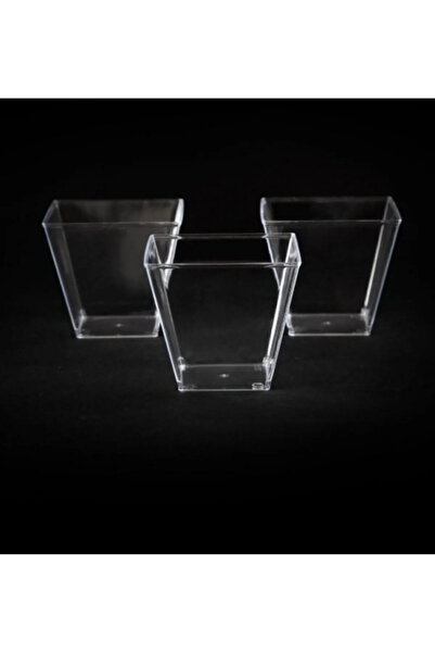 Owersea 200cc 50Adet Kübik Prizma Mika Plastik Kase Şeffaf Kapaksız Sunum Kabı Tatlı & Meze Ve Salata Kasesi