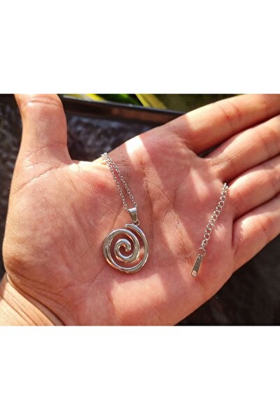 one cat charm Spiral Çelik Kolye Gümüş Renk