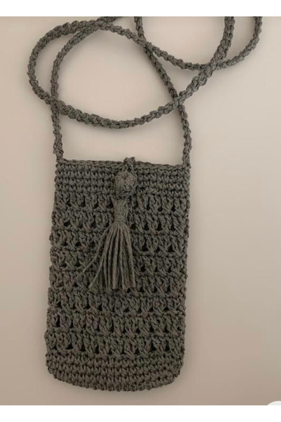 By G Tasarım Green Paper String Knitted Phone Bag / Mini Bag