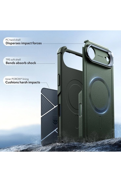 ESR Case for IPhone 17 Air, Cyber Armor Kickstand, Green