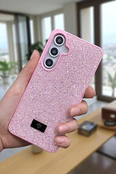 KVK PRİVACY Samsung S24 Plus -S25 Plus Uyumlu Pembe Taşlı Işıltılı Yumuşak Silikon Kılıf Darbeye Dayanıklı Kapak