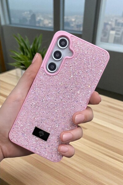 KVK PRİVACY Samsung S24 Plus -S25 Plus Uyumlu Pembe Taşlı Işıltılı Yumuşak Silikon Kılıf Darbeye Dayanıklı Kapak