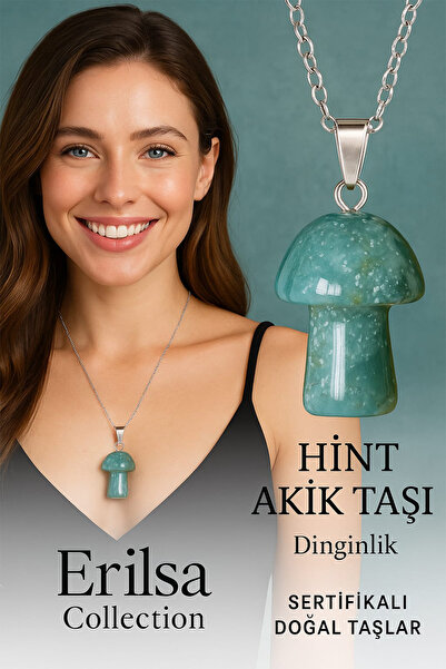 Tesbih Atölyesi Sertifikalı Mantar Model Hint Akik Taşı Kolye (Gümüş Aparatlı)
