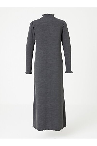 Refka Ruffle Detailed Turtleneck Knitwear Hijab Dress - Anthracite -