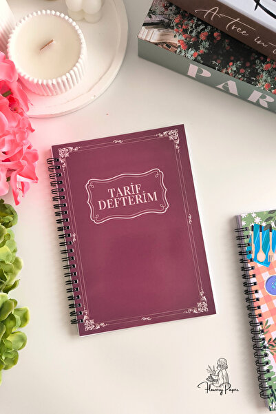 Flowery Paper Tarif defteri Klasik kapak ,Laminasyonlu Sert Kapak 50 yaprak/100 sayfa, Konsept defter, Notepad