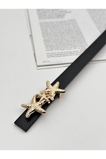 MODAM HİFA Star Buckle Gold Women's Belt Dress Belt Shirt Belt Coat Belt Trouser Belt