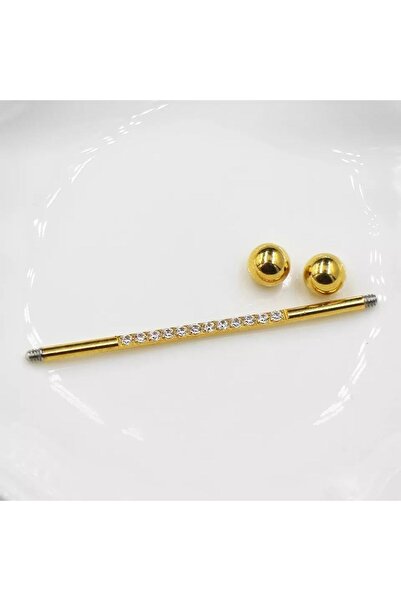 Bylin Cerrahi Çelik Ortası Zirkon Taş Sıralı I Köprü Piercing /endüstriel - Bar Uzunluğu 38 Mm- 1 Adet