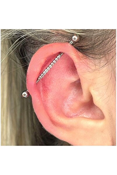 Bylin Cerrahi Çelik Ortası Zirkon Taş Sıralı I Köprü Piercing /endüstriel - B...