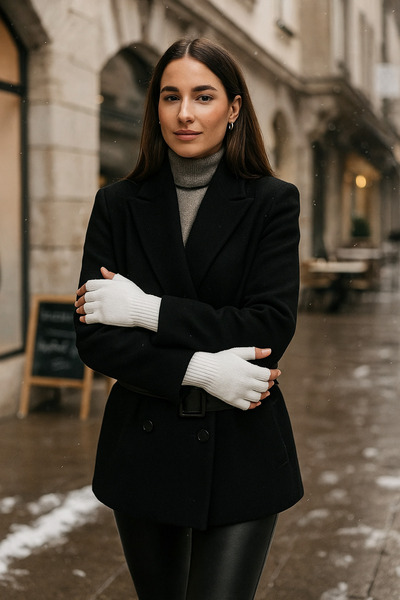 Luminos Butik Ecru Unisex Cut-Out Half-Finger Gloves - Eld02