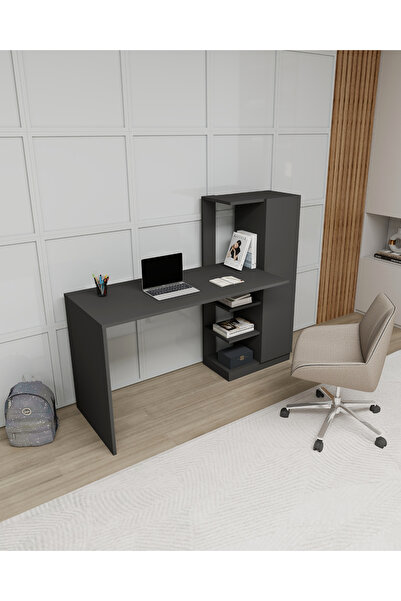 ARNETTİ Yağız Dolaplı Raflı Çalışma Bilgisayar Masası, Antrasit - Yağız