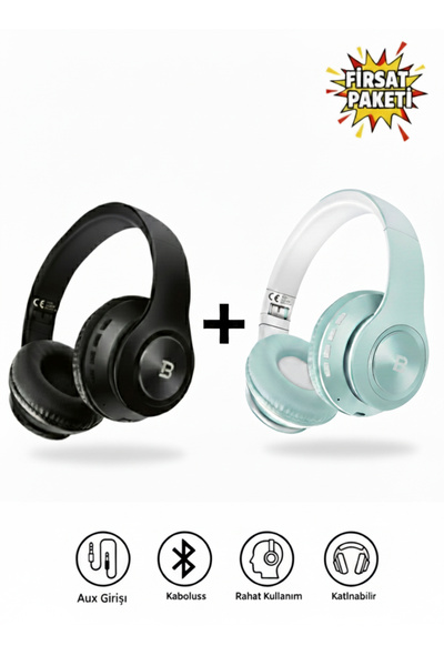 Tech&bello accessories Kablosuz Kulaküstü Siyah+Mavi Bluetooth Kulaklık Stere...