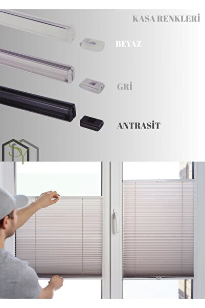 Genel Markalar Katlanabilir Cam Balkon Plise Perde Antrasit Renk (Kancalı veya Vidalı Montaj)