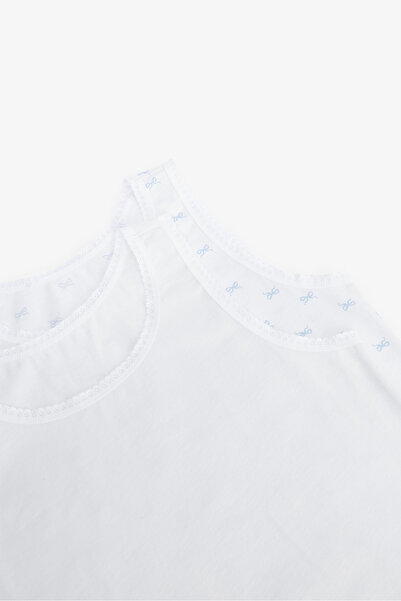 Penti Optical White Girl's Bow Ribbon Patterned 2-Piece Thick Strap Undershirt