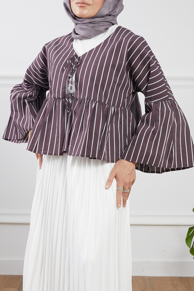 DPARİS Kimono cu dungi cu detaliu de dantelă