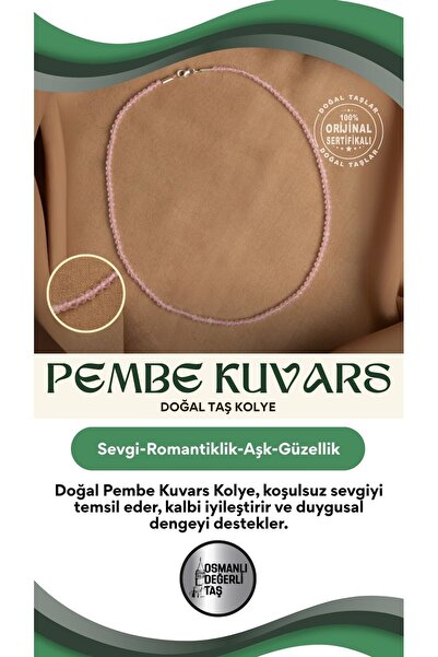 OSMANLI DEĞERLİ TAŞ Sertifikalı Doğal Pembe Kuvars Kolye
