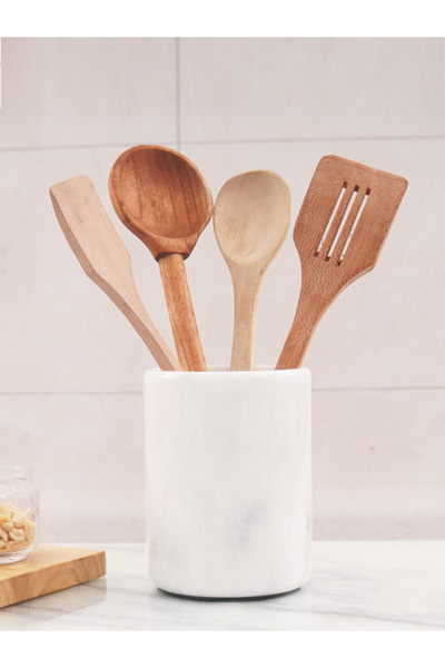 Radicaln Marble Utensil Holder 6.5" White Handmade – Kitchen Counter Jar for Spoons & Spatulas