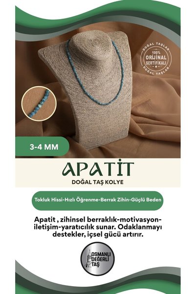 OSMANLI DEĞERLİ TAŞ Sertifikalı Apatit 3-4 mm Fasetli Kesim Doğal Taş Kolye