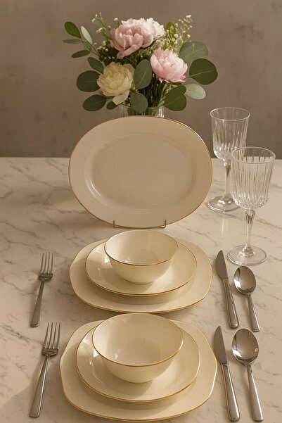 Kütahya Porselen Bone Vılya 51 Parça Altın Fileli Yemek Takımı BNVIL51YT20