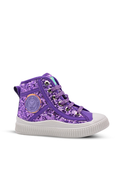 kids A more Magic Girl's Sequin and Lace-Up Lilac Color Sneaker