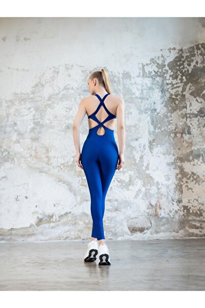 LizzSpor Yoga Pilates Fitness Spor Tulumu Saks Mavisi