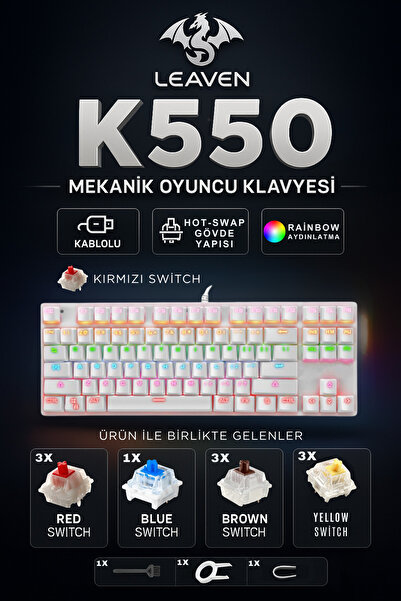 Leaven K550 Mekanik Oyuncu Klavyesi-Değiştirilebilir Switch-Rainbow RGB Aydın...