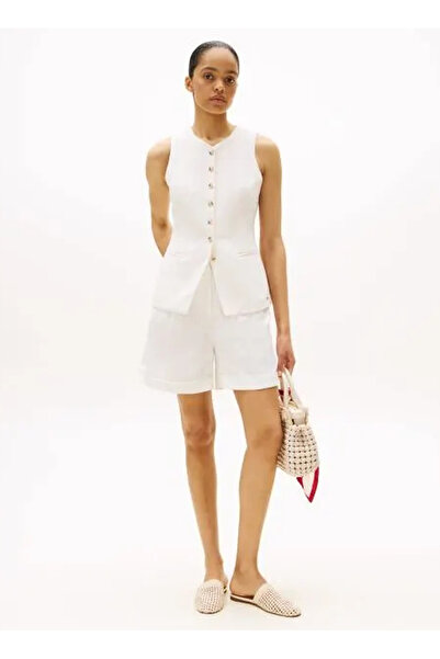 Tommy Hilfiger Yüksek Bel Normal Kırık Beyaz Kadın Şort WW0WW47213Z00