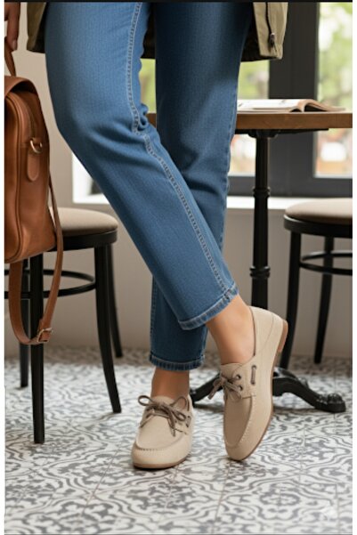 Bufu Loa Bej Süet Babet Bağcıklı İnce Taban Loafer
