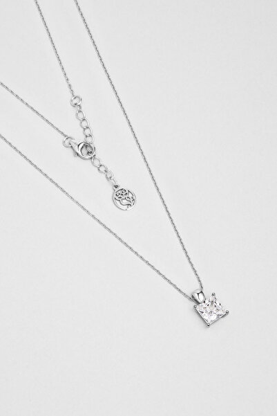 So CHIC... Tektaş 18 Ayar Beyaz Altın Kaplama 45 Cm Gümüş Minimal Kolye