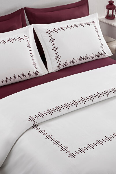 PASIONI طقم غطاء لحاف من القطن الساتان 100% من فيليسي (لون بورجوندي)