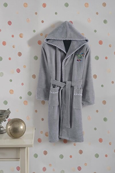 VAROL Bamboo Embroidered Waiter Size Bathrobe - Dino